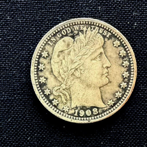 1908 p  Barber Silver Quarter Full LIBERTY Headband  25C - West of the Divide