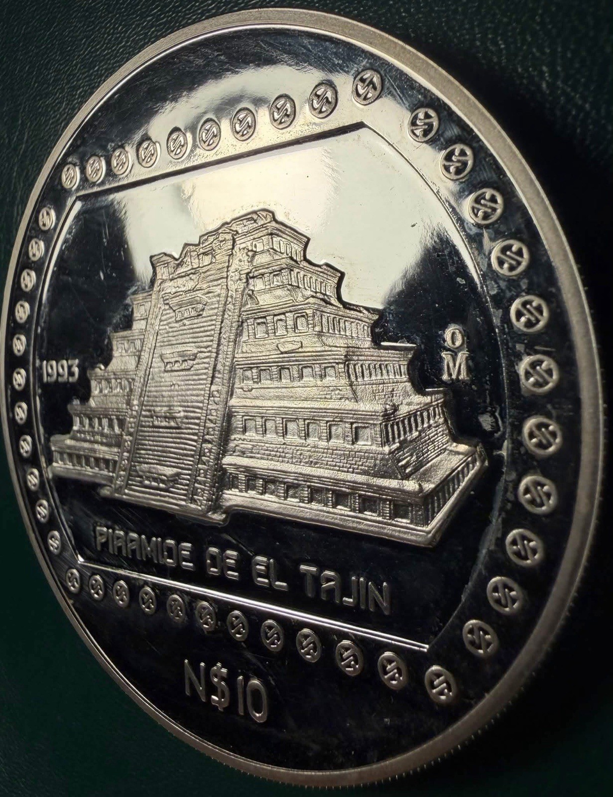 1993 MEXICO $10 PESOS EL TAJIN 5 oz .999 SILVER PROOF PRE COLOMBIAN