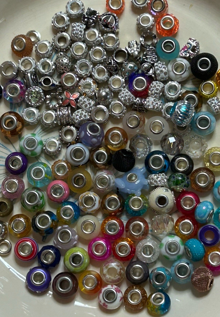MURANO GLASS EUROPEAN BEADS SPACERS CHARMS JEWELRY MAKING ASSORTED 7.2oz Pkg