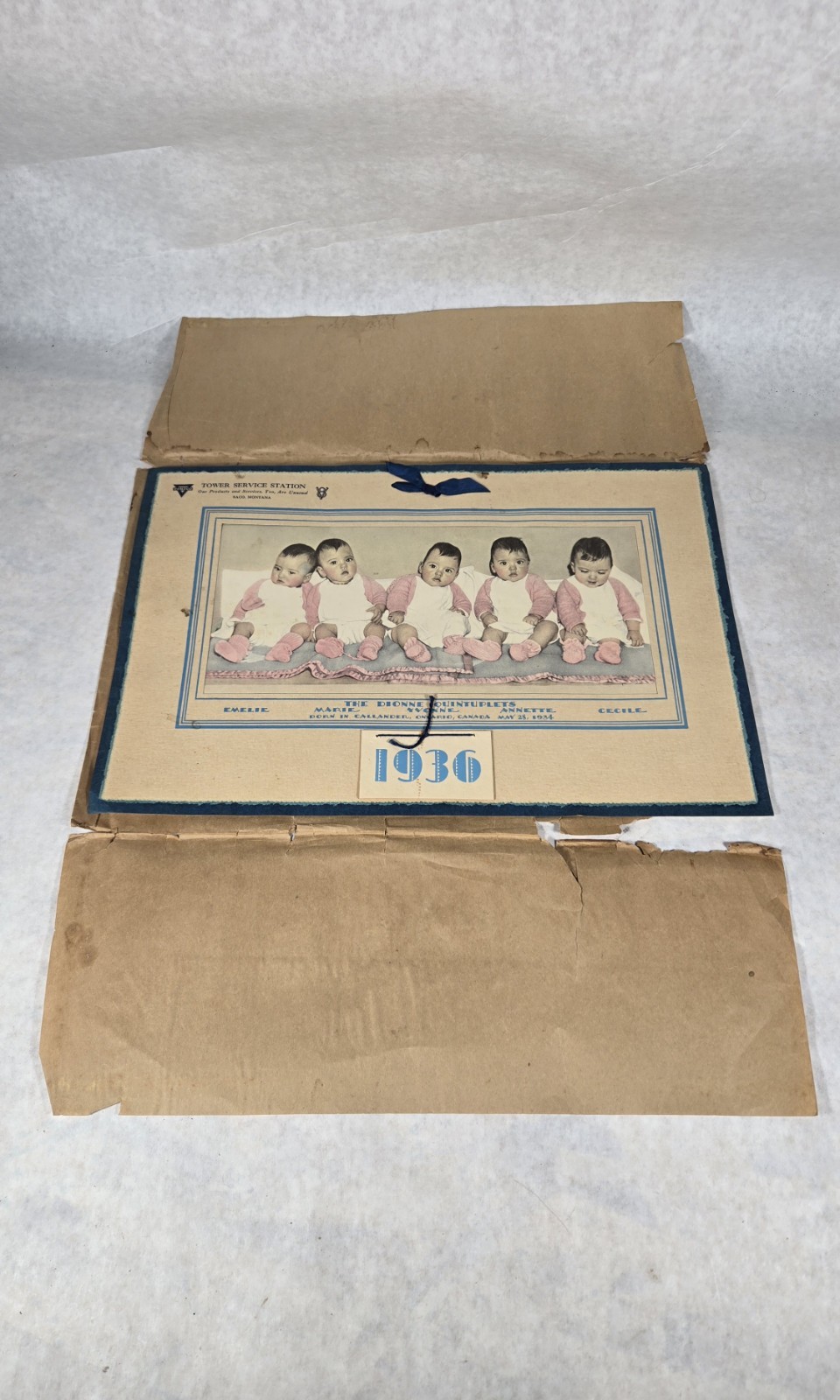 1936 Dionne Quintuplet’s Original Calendar CONOCO TOWER SERVICE STATION Montana