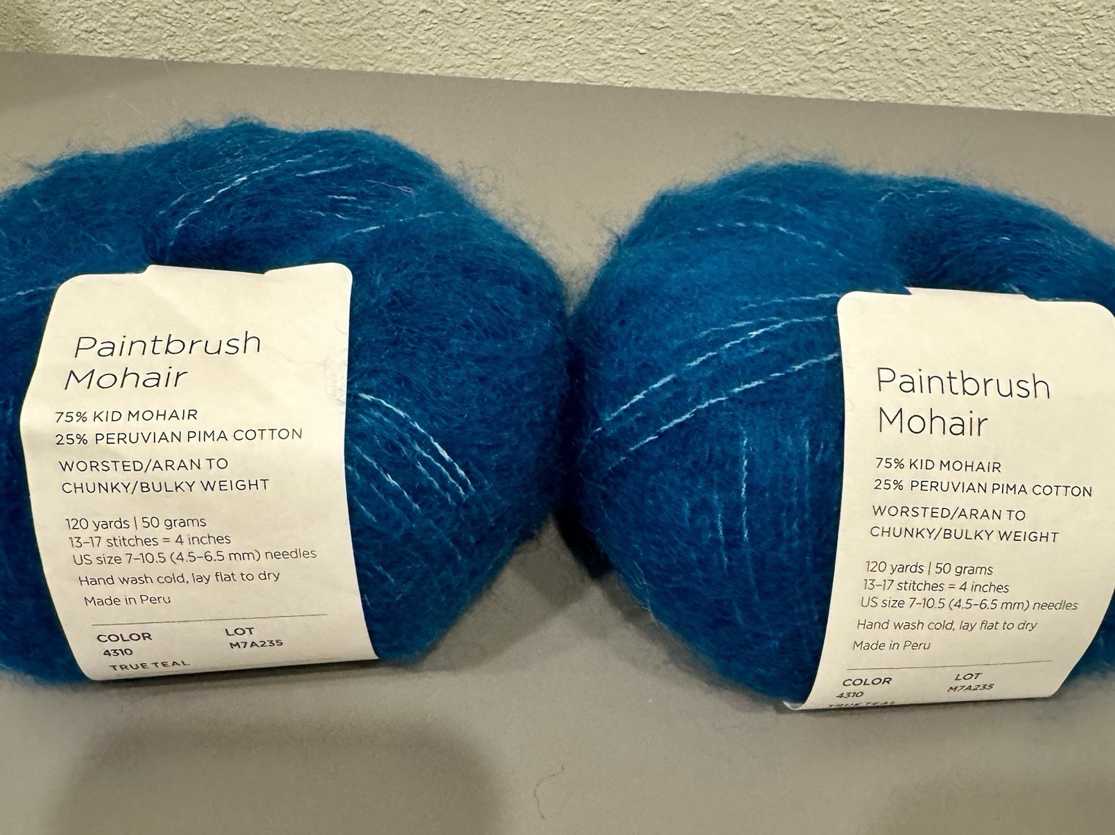2 Skeins Purl Soho Paintbrush Mohair, 75% Mohair 25% Pima Cotton, True Teal NEW