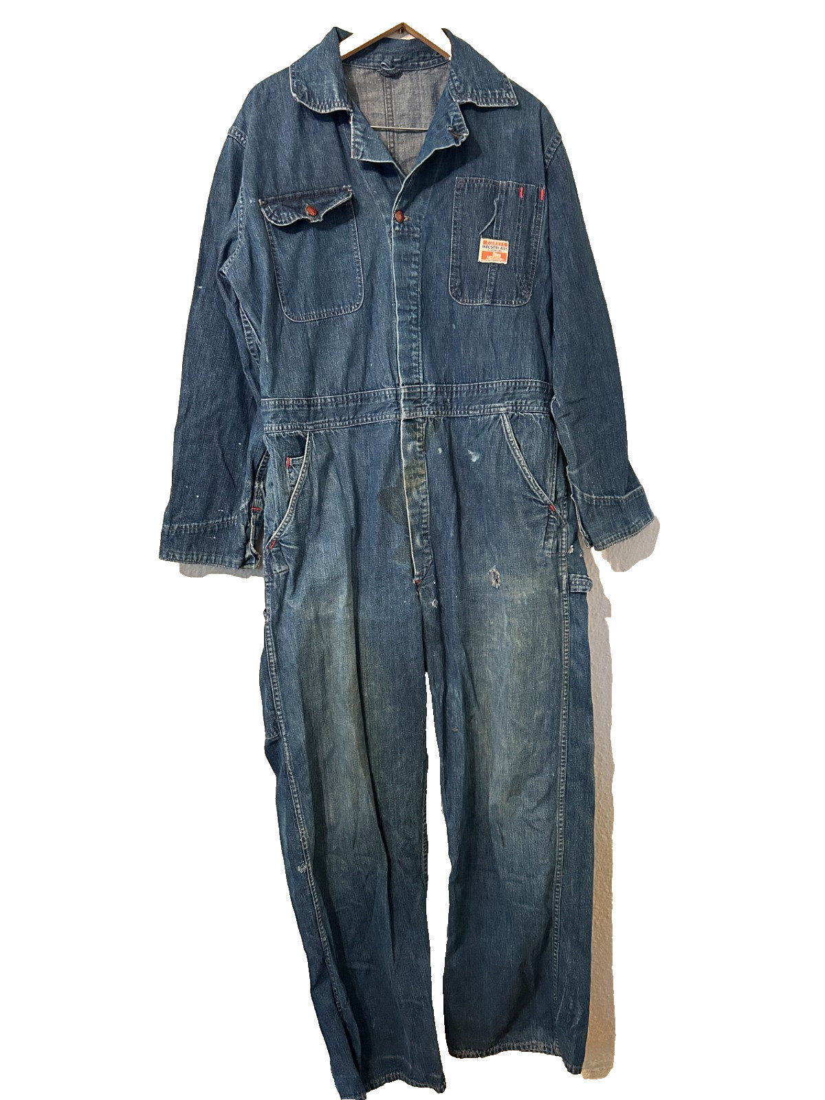 Distressed Vtg Pioneer Industri-Alls Men Sz 42 Coveralls Blue Denim Workwear 50s