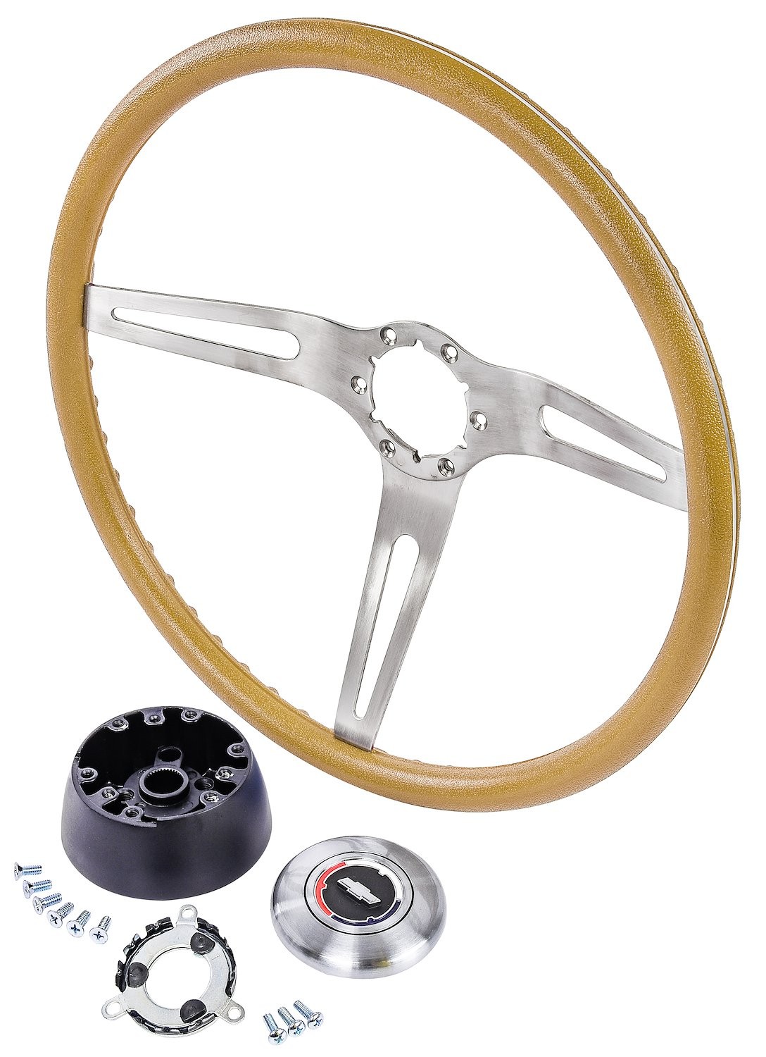 JEGS 3-Spoke Comfort Grip Steering Wheel Kit Fits Select 1967-1969 Chevrolet