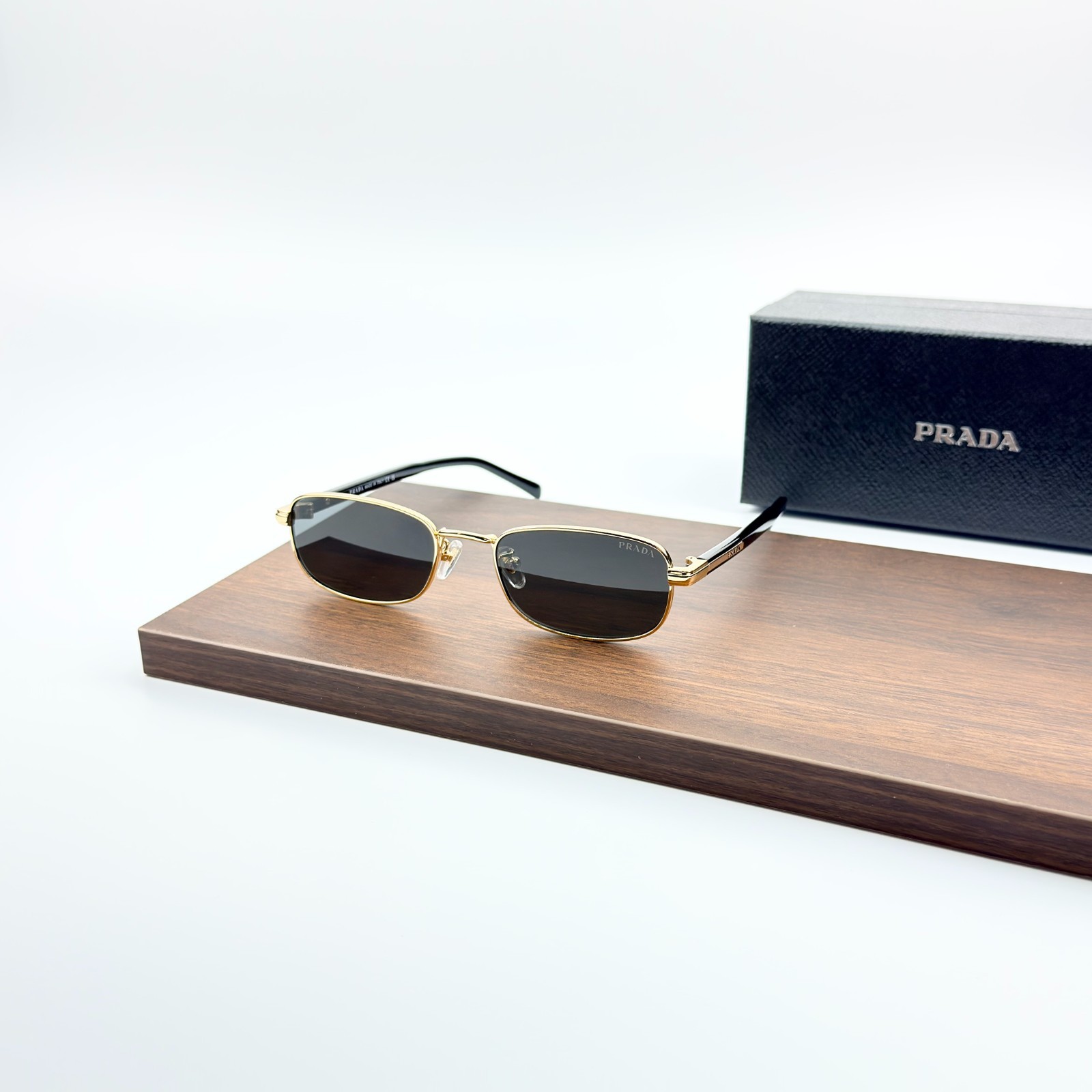 Prada PRB54S Gold Black Rectangular Sunglasses Dark Gray Lenses