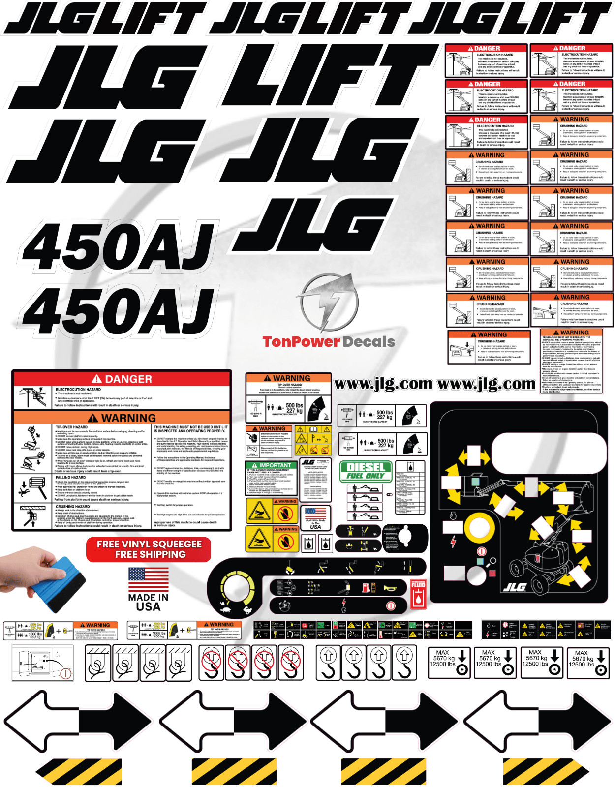 Fits JLG 450AJ Boom Lift Decal Kit – 3M Vinyl – 
