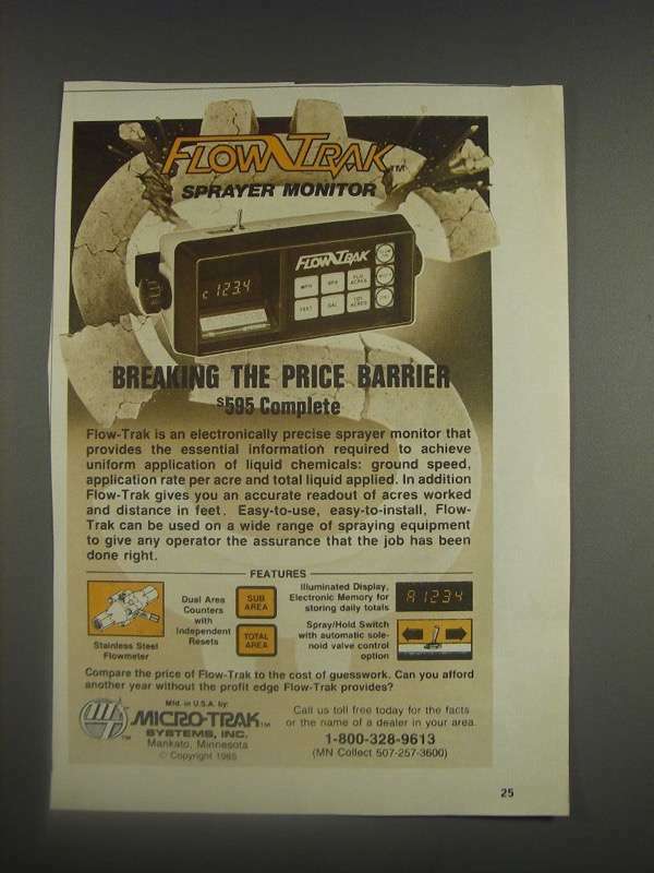 1985 Micro-Trak Flow-Trak Sprayer Monitor Ad - Breaking the Price Barrier