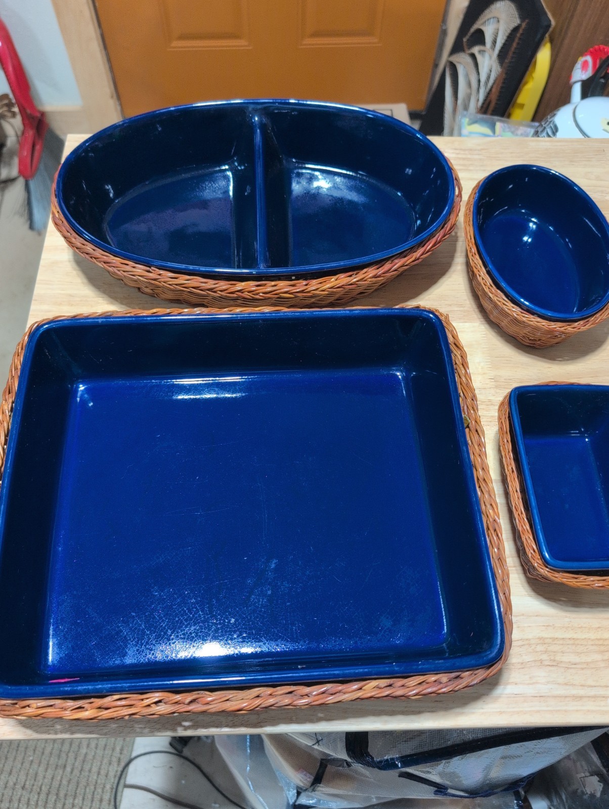 Temp-Tations Ovenware Stoneware Baking Dishes Cobalt Blue High Gloss W Baskets Temp-Tations Ovenware Stoneware Baking Dishes Cobalt Blue High Gloss W Baskets