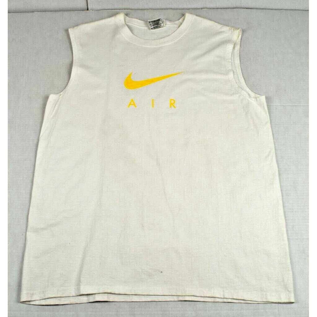 Vintage 90s Nike Air Tank Top Mens L 90s White Yellow Swoosh Cotton Made USA