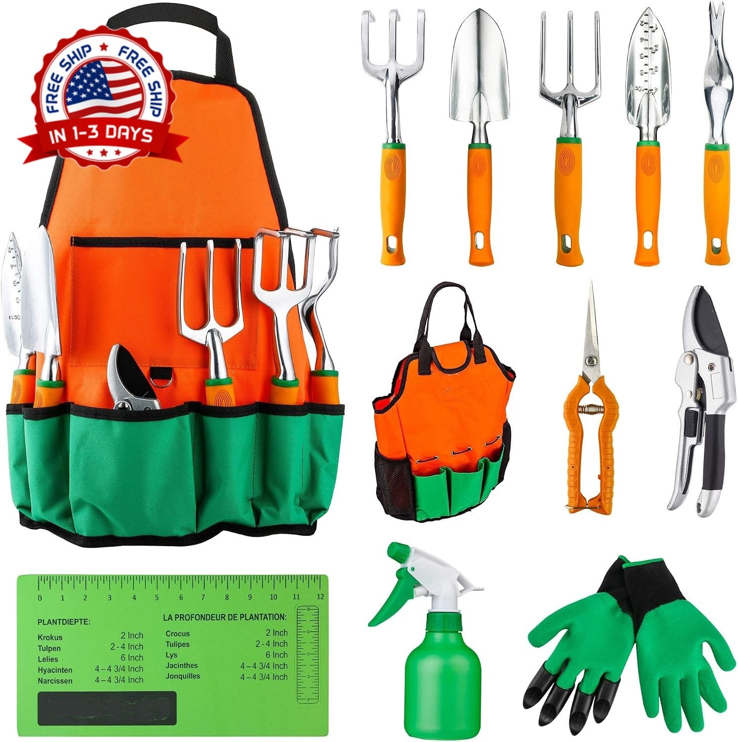 Juego de Herramientas de Jardin con Bolsa de Almacenamiento de 12 Piezas