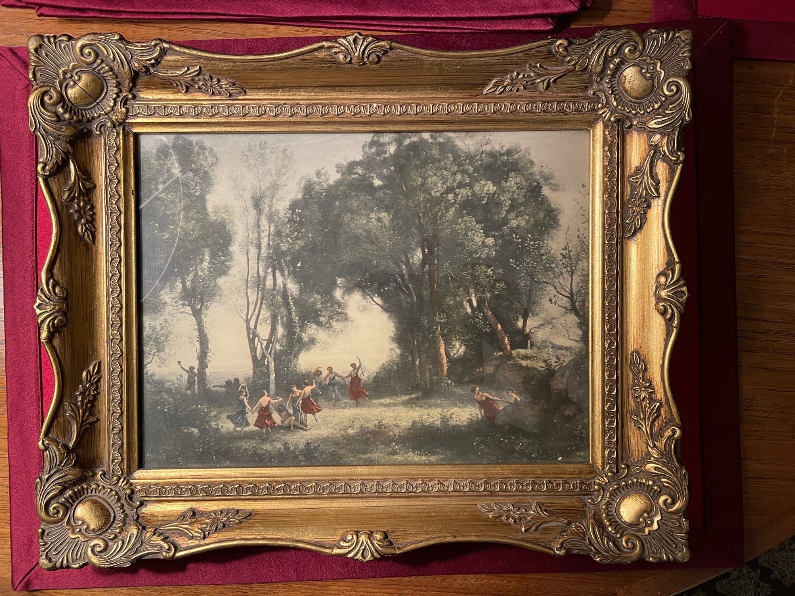 Antique 19thC Chromolithograph Dancing Nymphs in Ornate Gilt Frame – Romantic