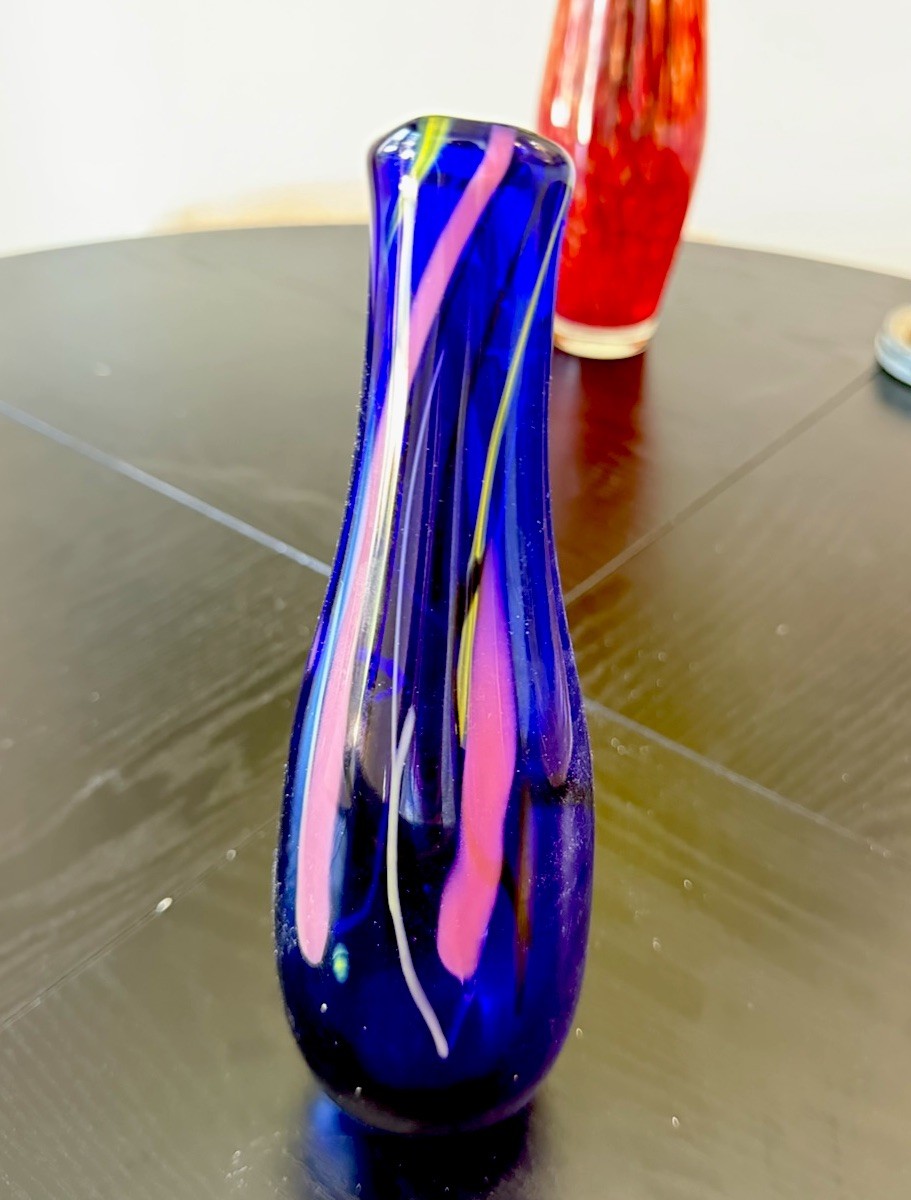 Murano Art Glass Hand Blown Vase Signed By Artist 9.5”