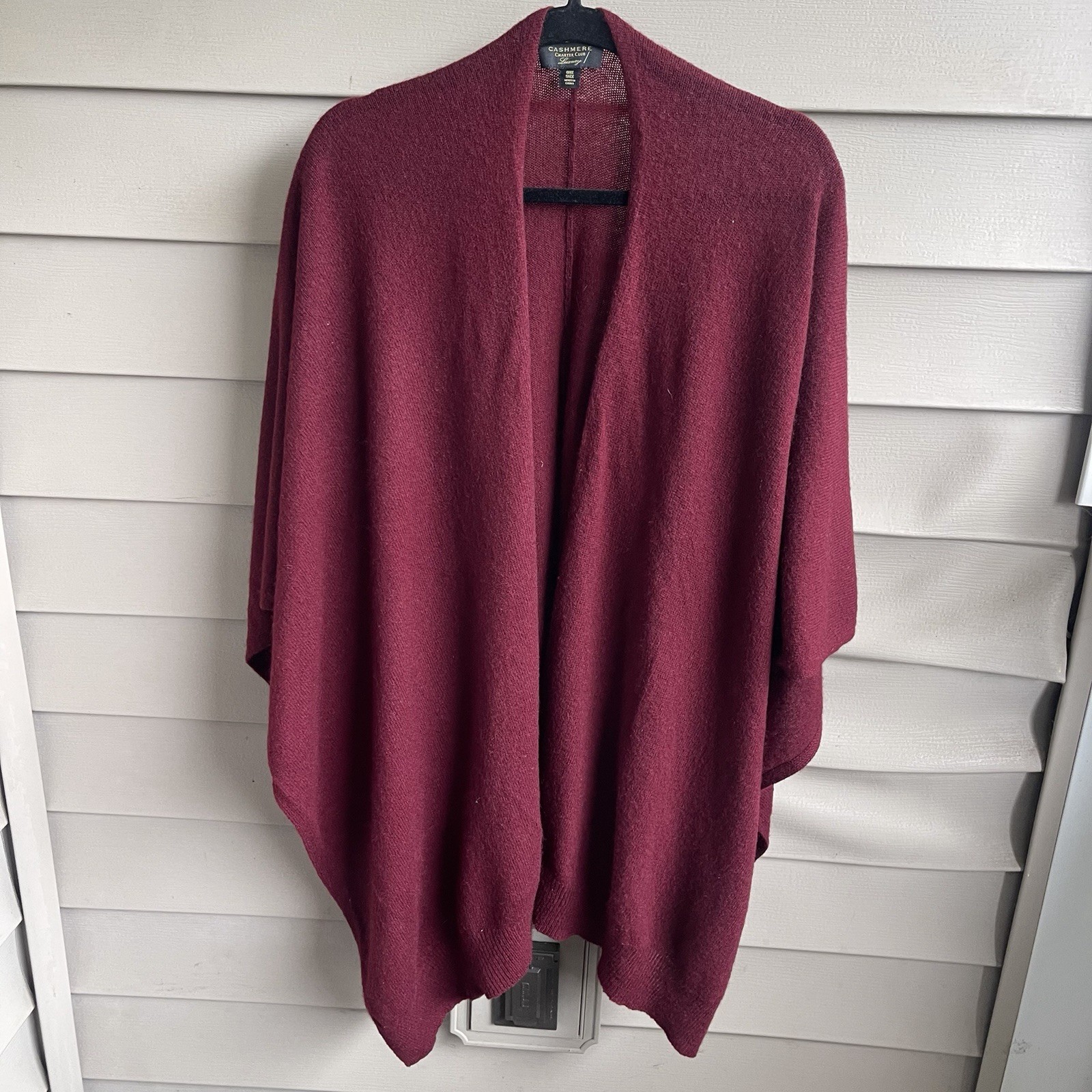 Charter Club Luxury Cashmere Shawl Poncho Wrap OS Burgundy Travel Classic Cozy