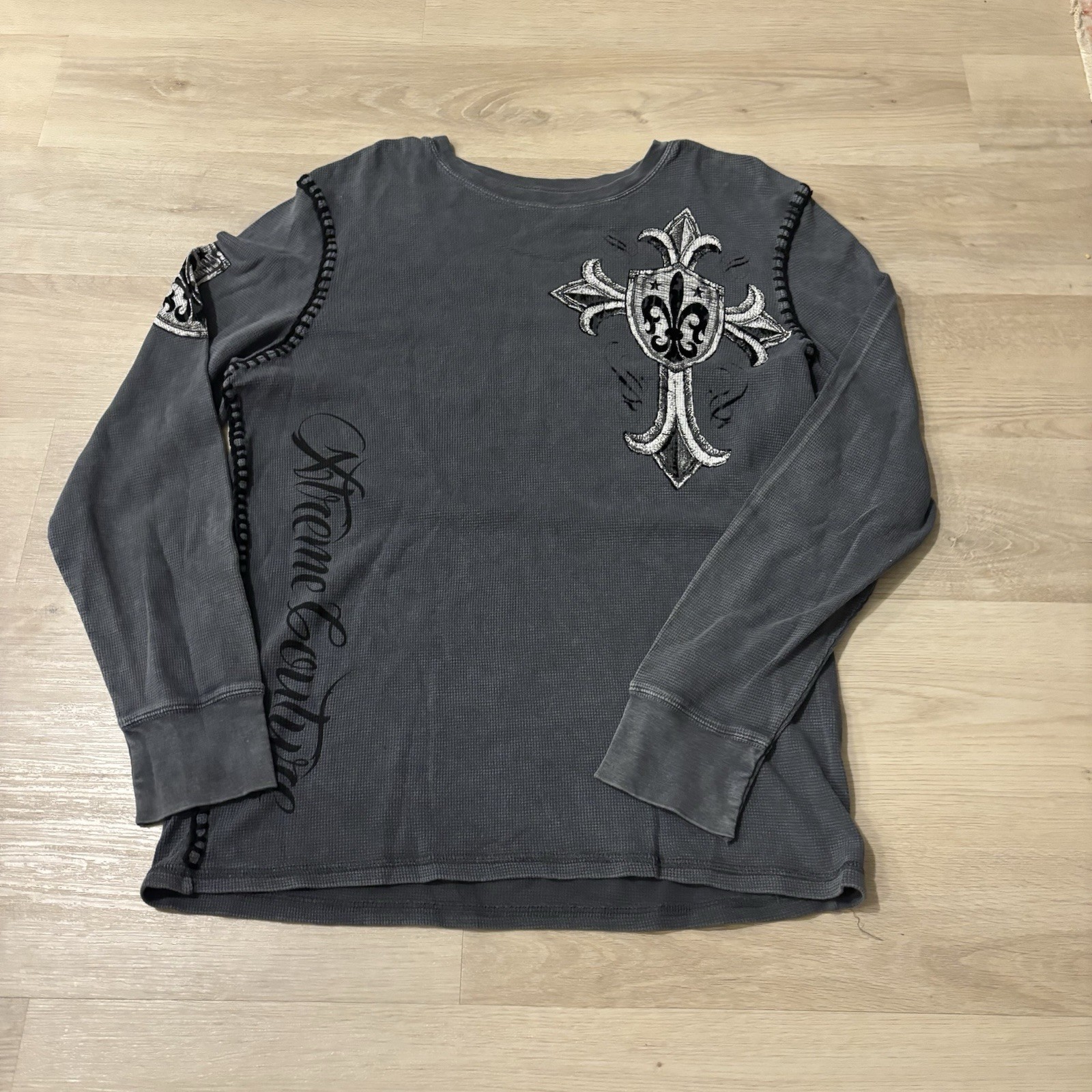 Y2K Xtreme Couture Shirt Men\'s Large Gray Long Sleeve Thermal Grunge Wings*