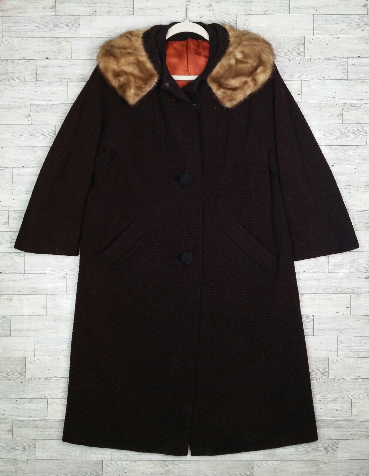 Vintage 60s 70s Youthcraft Wool Coat Faux Fur Collar ILGWU Made in USA 40\