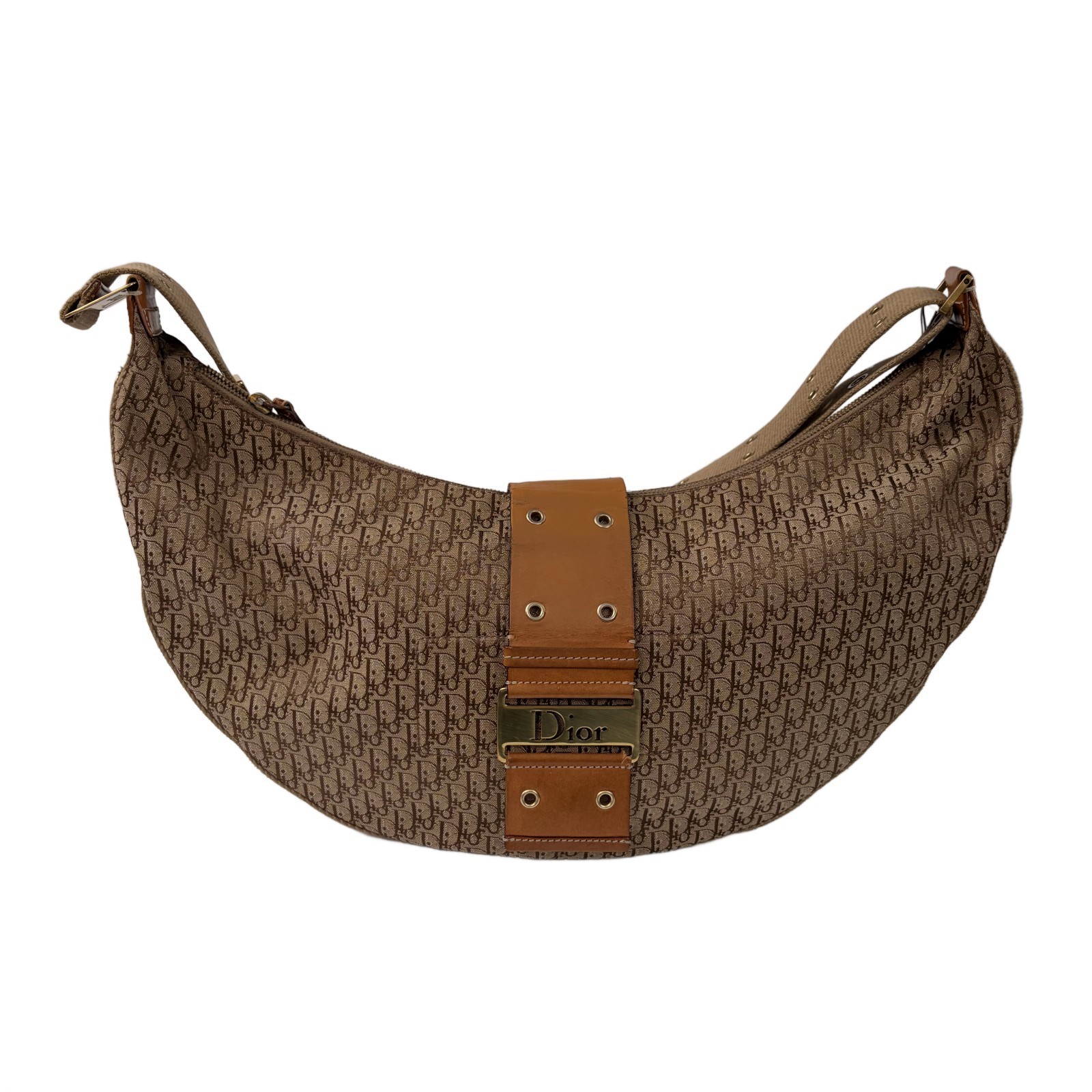 Authentic Pre-Owned Dior Vintage Trotter Monogram Crescent-Shaped Shoulder bag.