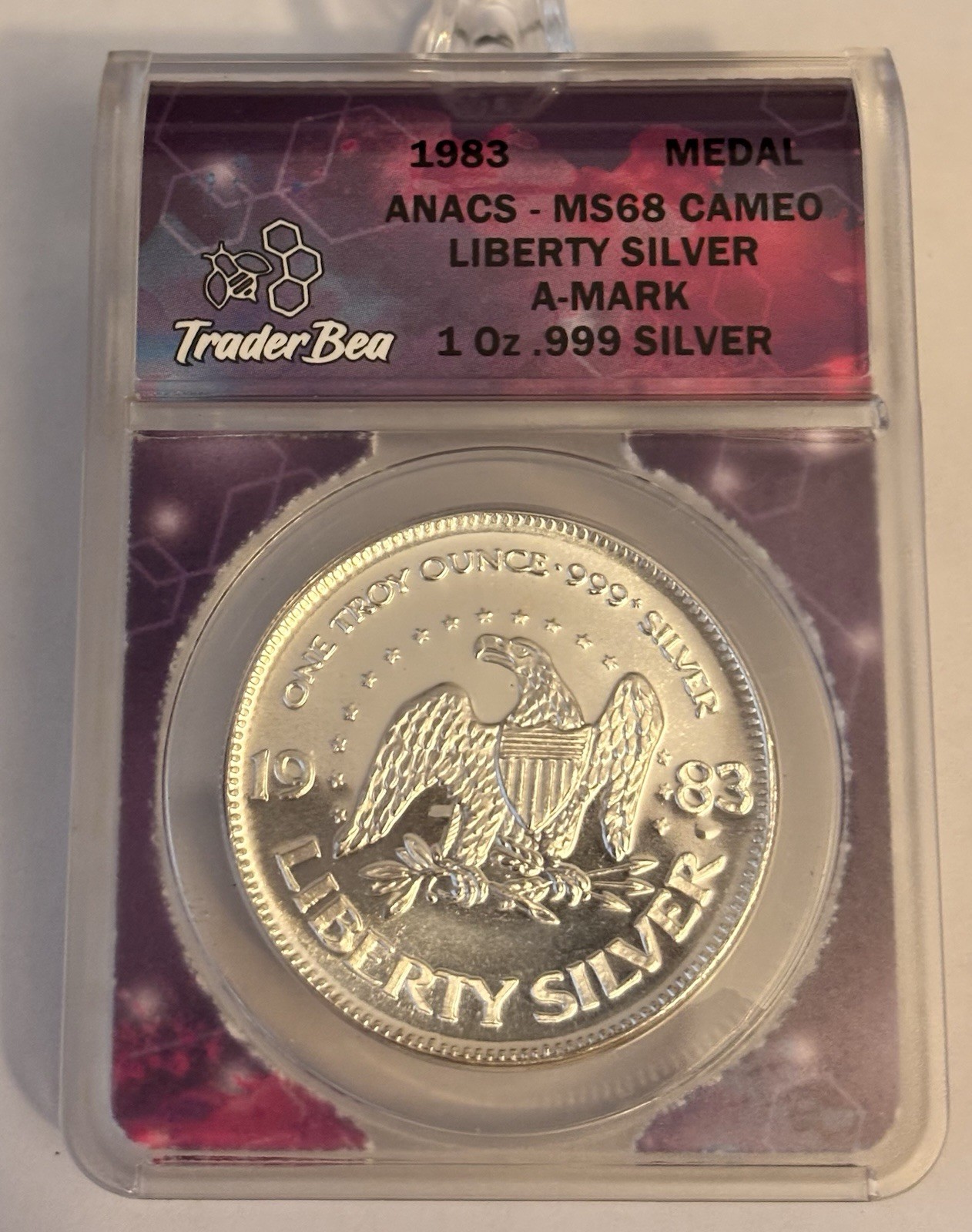 🌟 Rare Vintage 1983 Liberty Silver A-Mark 1 oz .999 Silver ANACS MS68 Cameo 🌟 🌟 Rare Vintage 1983 Liberty Silver A-Mark 1 oz .999 Silver ANACS MS68 Cameo 🌟