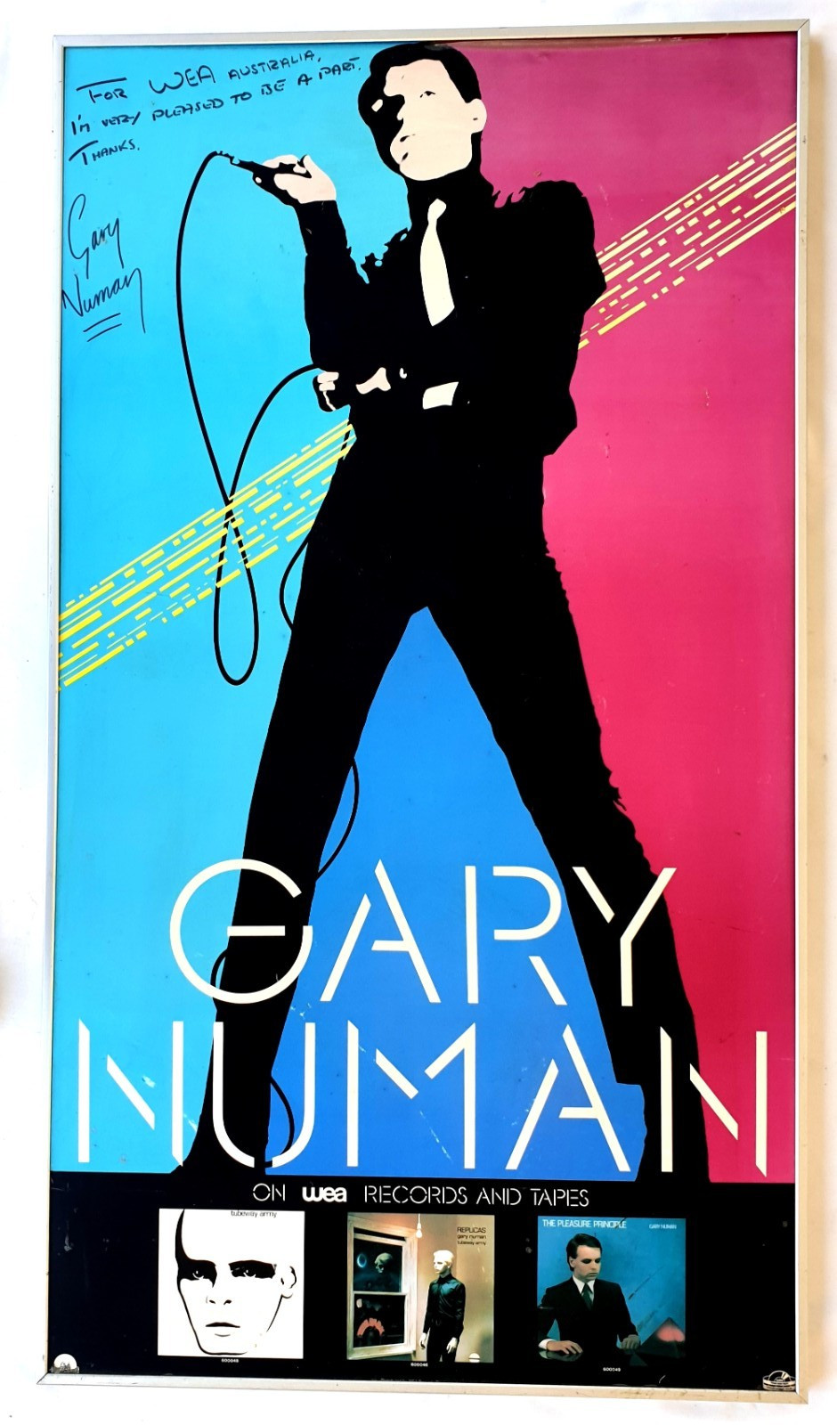 SIGNED Gary Numan 1979 WEA Australia Office Promo Framed Poster Inscribed Unique