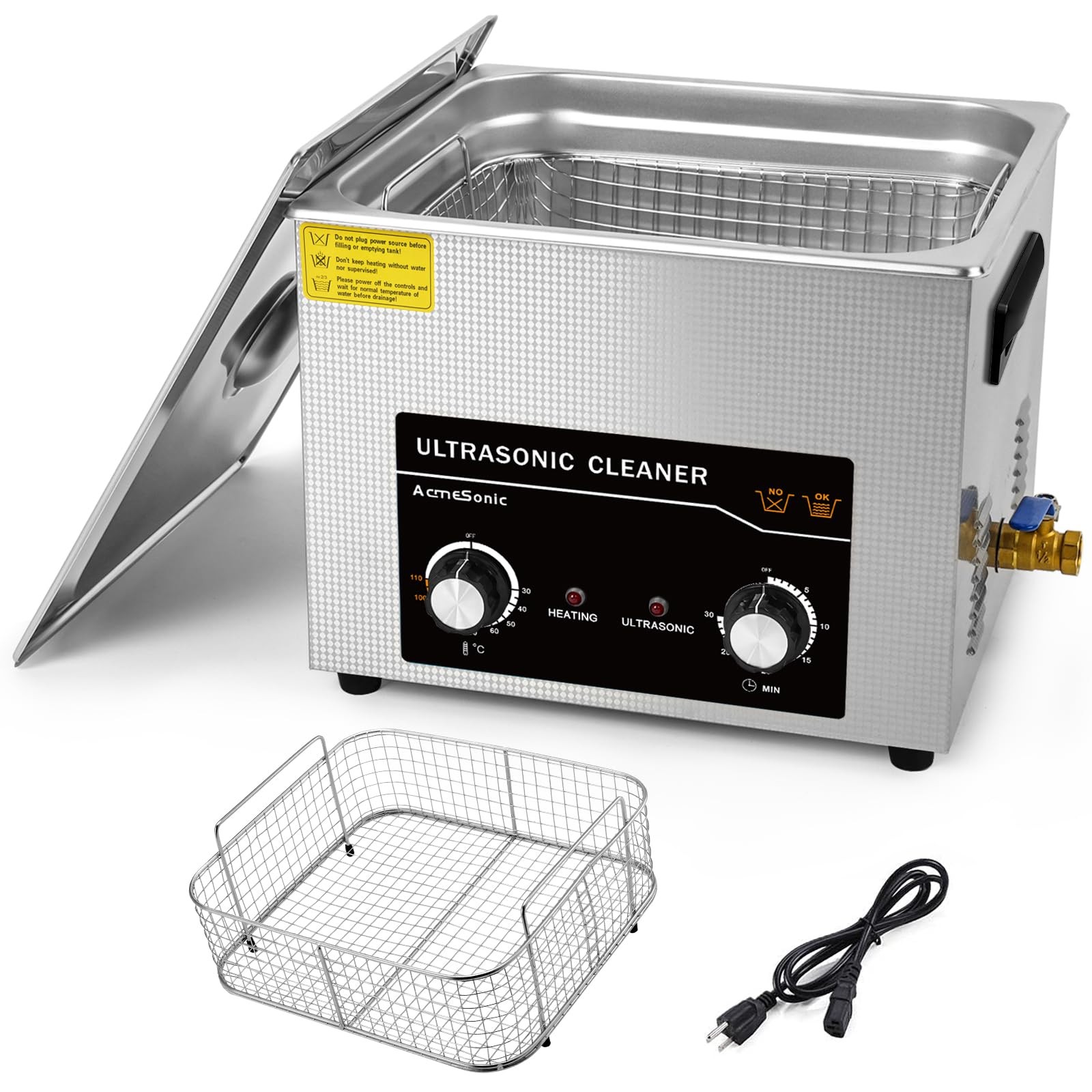 Commercial Ultrasonic Cleaner, 15L with Knob, Heater Timer 450W+360W 40kHz Commercial Ultrasonic Cleaner, 15L with Knob, Heater Timer 450W+360W 40kHz