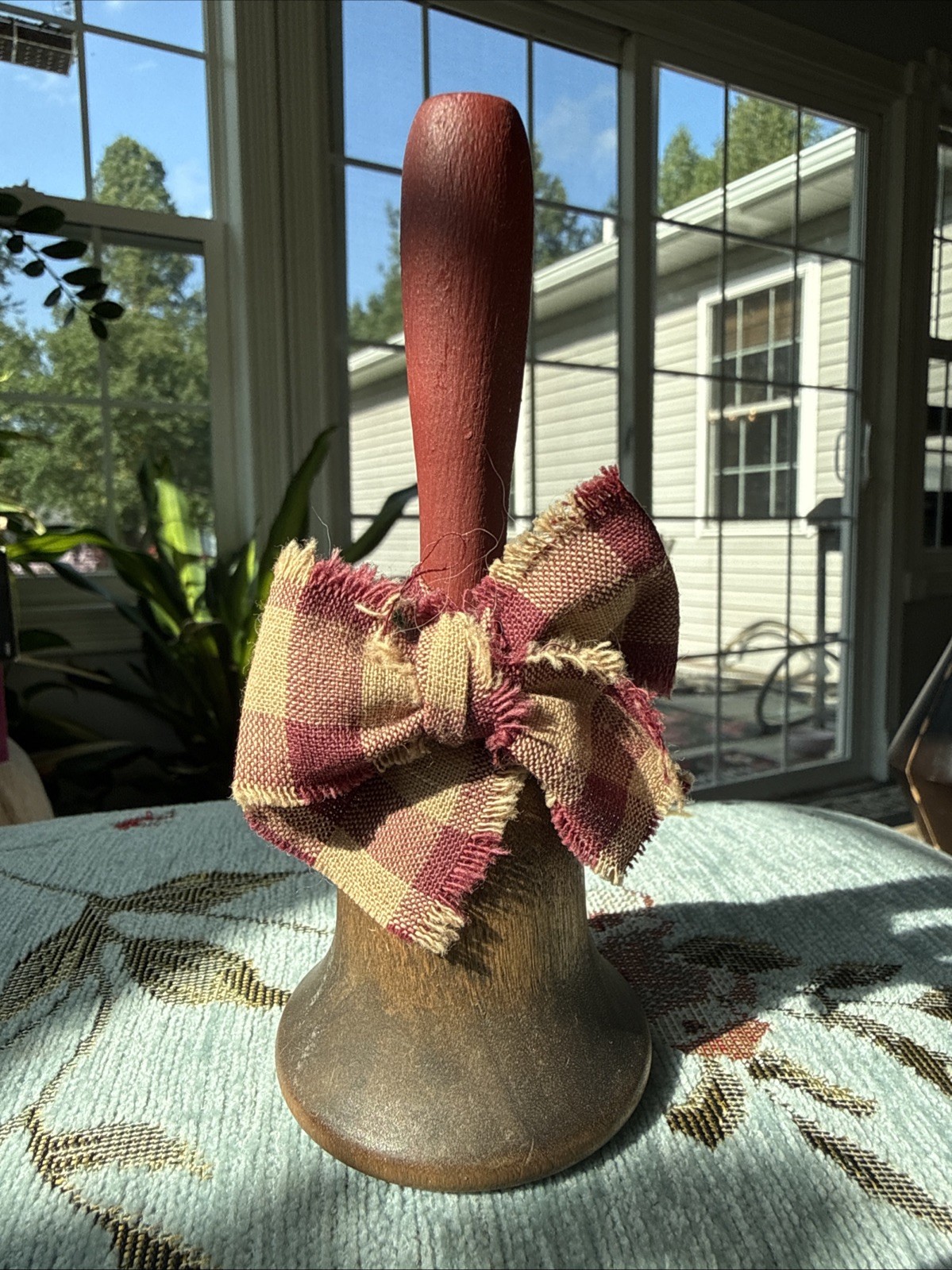 Vintage Decorative Wooden Handbell 5.5”Desk/Service Bell Rustic/Primitive &Bow