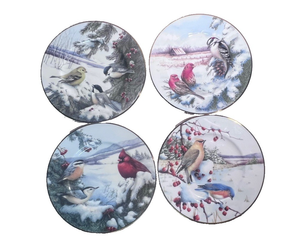 Lenox Winter Greeting Fine Bone China Plates Set Of 4 Cardinal, Woodpecker, Chic