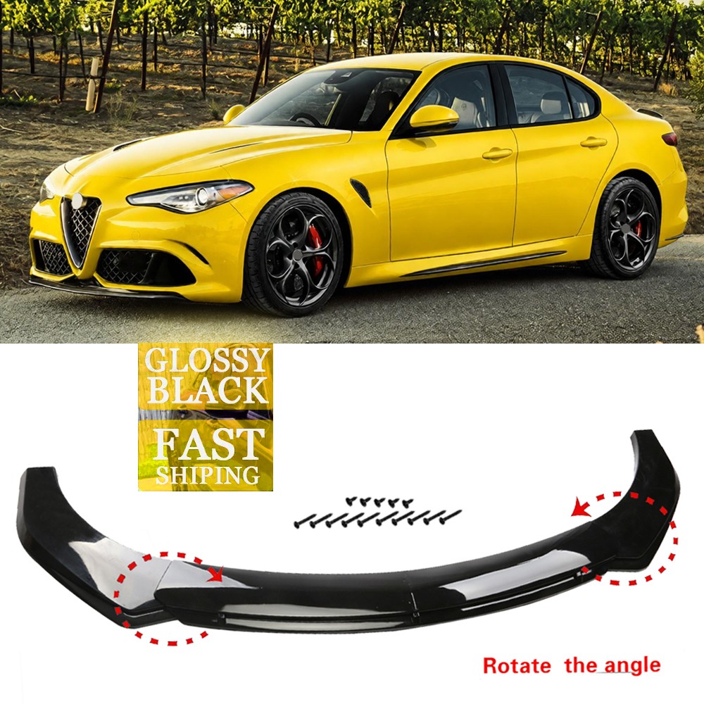For Alfa Romeo Giulia Front Bumper Chin Lip Splitter Spoiler Body Kit GlossBlack