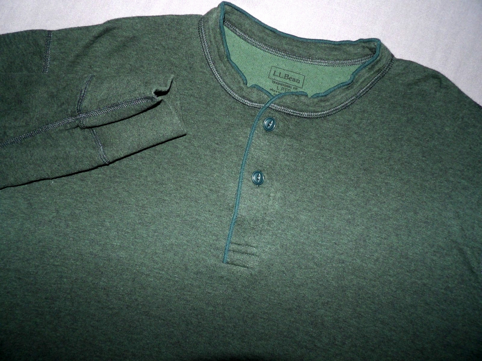 L.L. Bean Dark Green Wool Blend Henley River Driver Thermal Shirt Men\'s Large