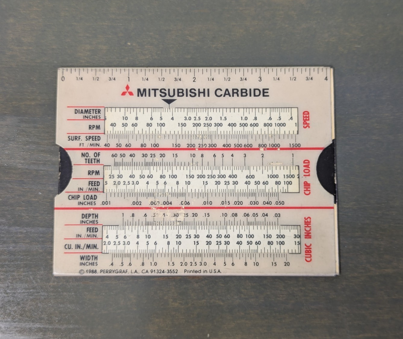 VTG 1988 Mitsubishi Carbide Speeds & Feeds Slide Chart Machinists Toolmaker CNC