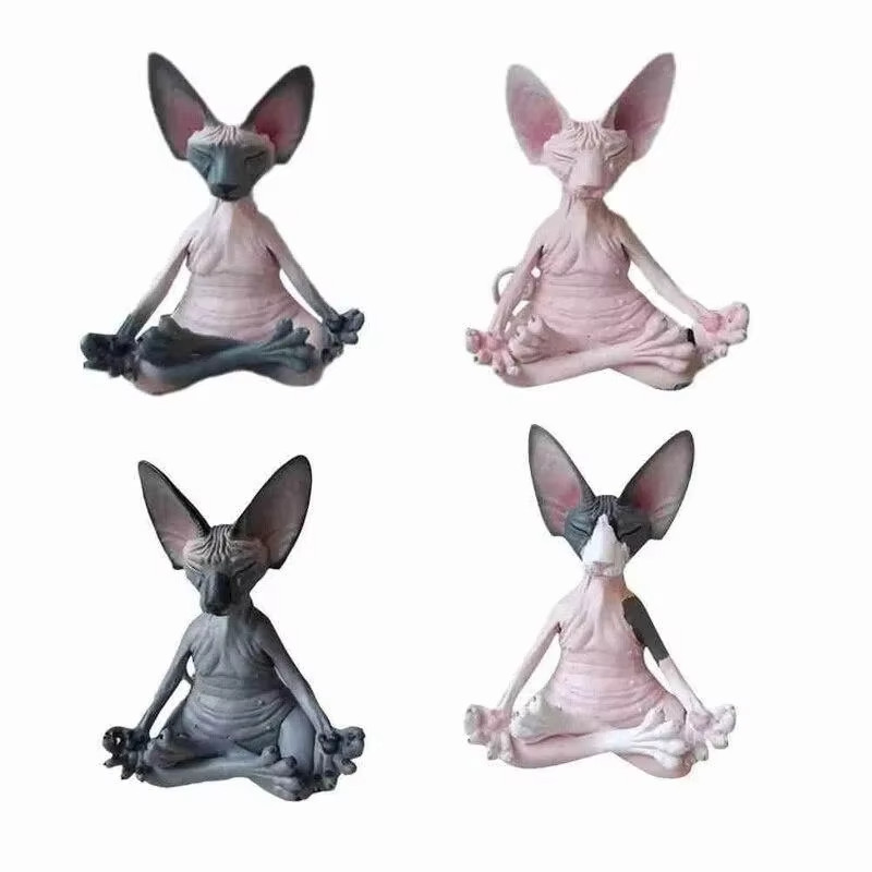Buddha Sphynx Cat Figurine – Whimsical Meditation Yoga Cat Decor | Garden Statue