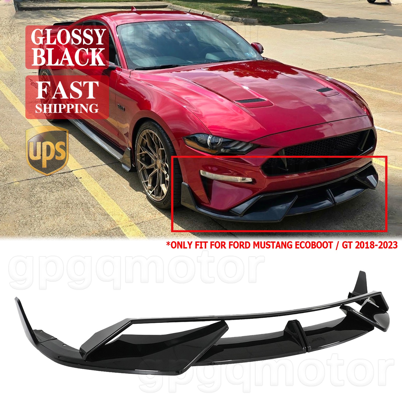 For Ford Mustang Ecoboot /GT 2018-2023 AD Style Gloss Black Front Bumper Lip Kit