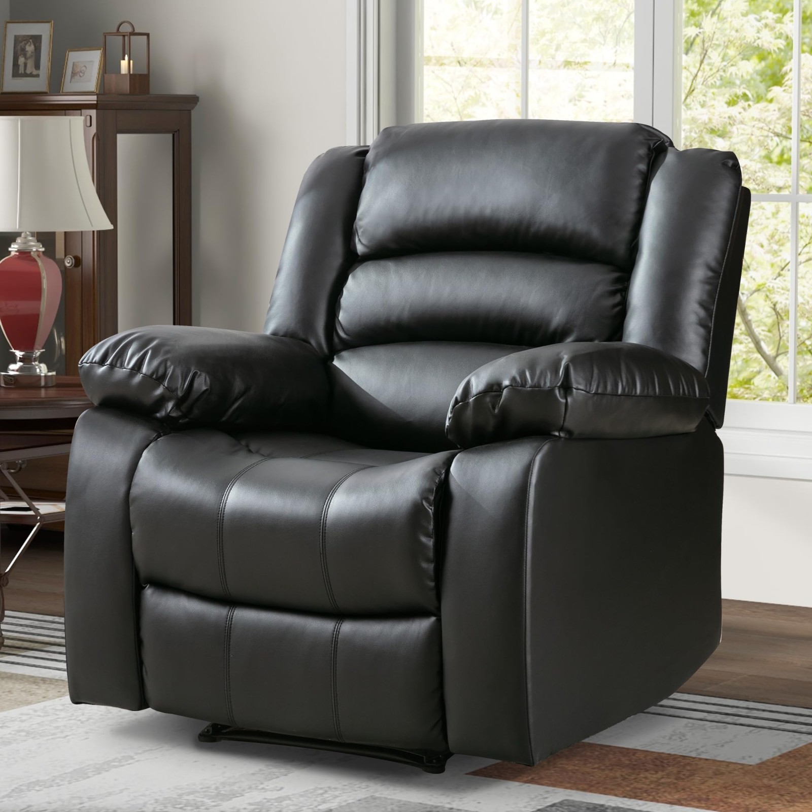 Canmov Manual Recliner Chair, Breathable PU Leather Reclining Single Sofa Chair