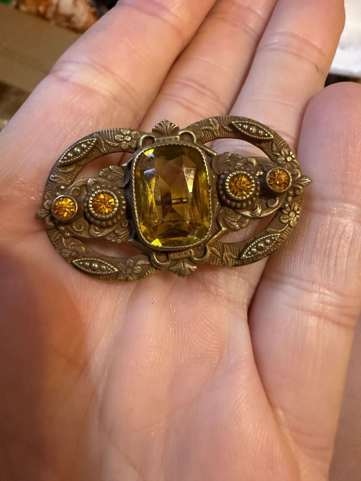 2. Antique Victorian Amber Glass Brooch | c. 1925–1935 2. Antique Victorian Amber Glass Brooch | c. 1925–1935