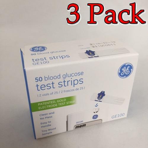 (3PK) GE100 Blood Glucose Test Strips, 50 Count 883489000750VL (3PK) GE100 Blood Glucose Test Strips, 50 Count 883489000750VL