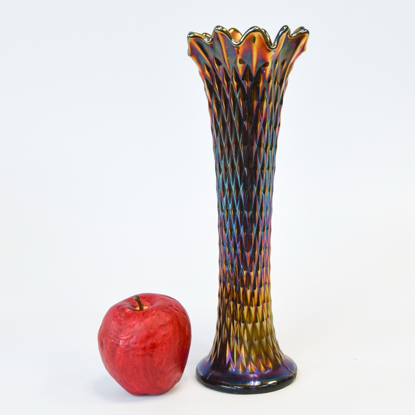 Vintage Northwood amethyst diamond point carnival glass vase Vintage Northwood amethyst diamond point carnival glass vase
