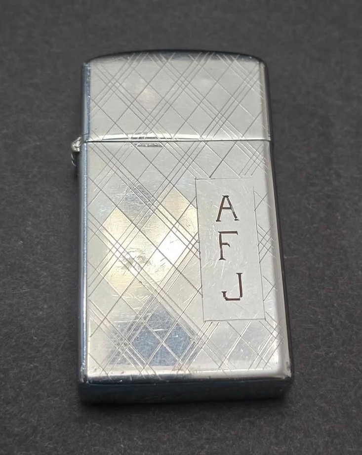 Vintage 1959 Zippo Slim style Monogrammed Lighter - A F J