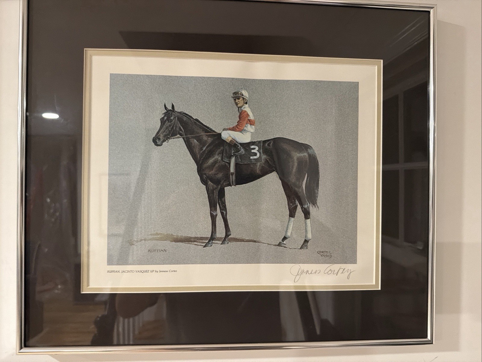 Vtg. 1983 Filly RUFFIAN Signed Artist Jenness Cortez Jockey Jacinto Vasquez
