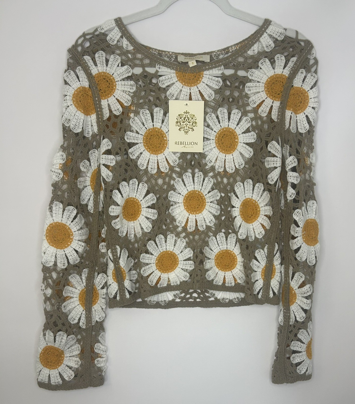 Rebellion Again Daisy Crochet Top Sweater Boho Cottagecore Festival Small NWT