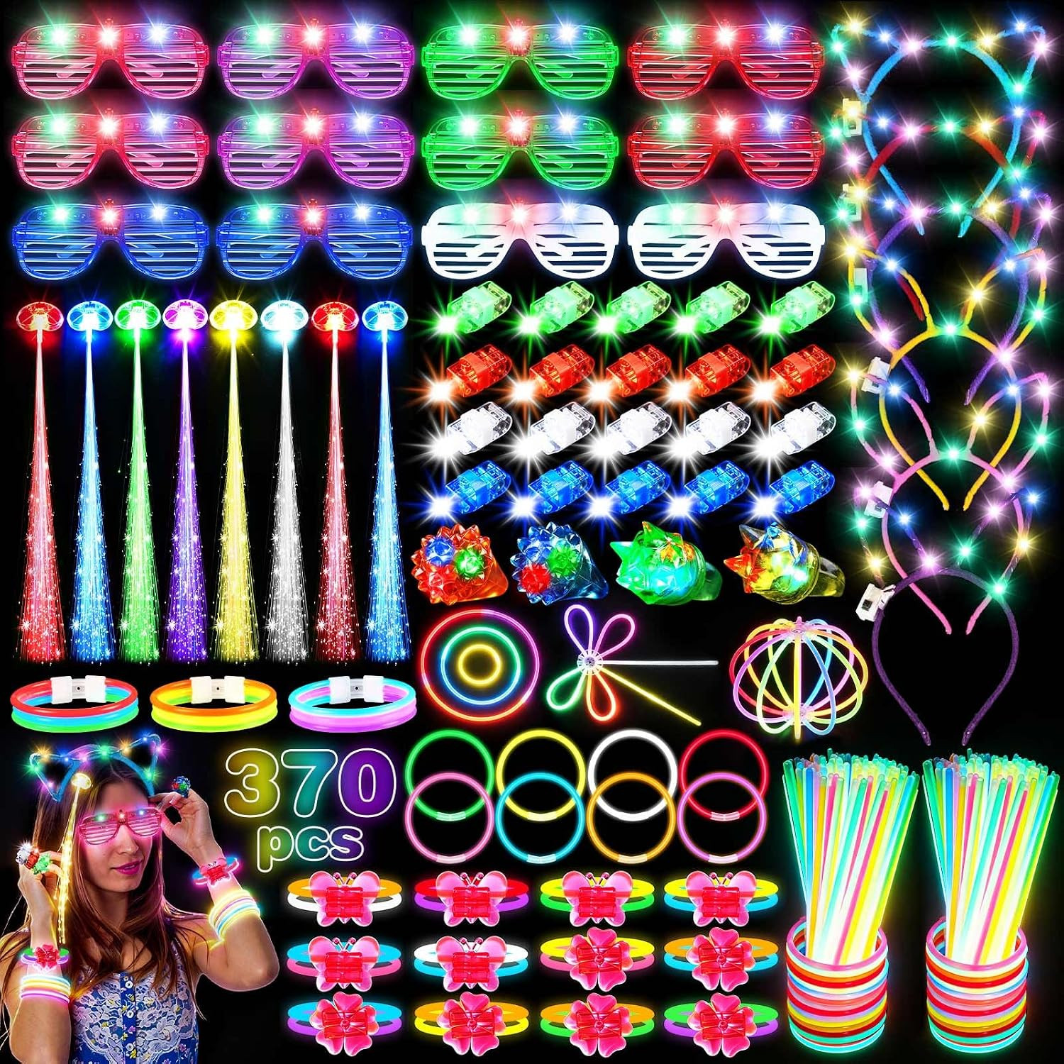 370 PCS Glow in the Dark Party Supplies, Light up Party Favors 370 PCS Glow in the Dark Party Supplies, Light up Party Favors