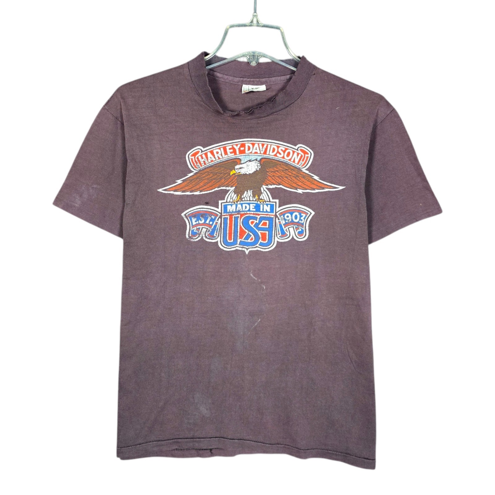 VTG 80s Harley Davidson T-Shirt Mens Medium Made In USA Eagle Faded Distressed