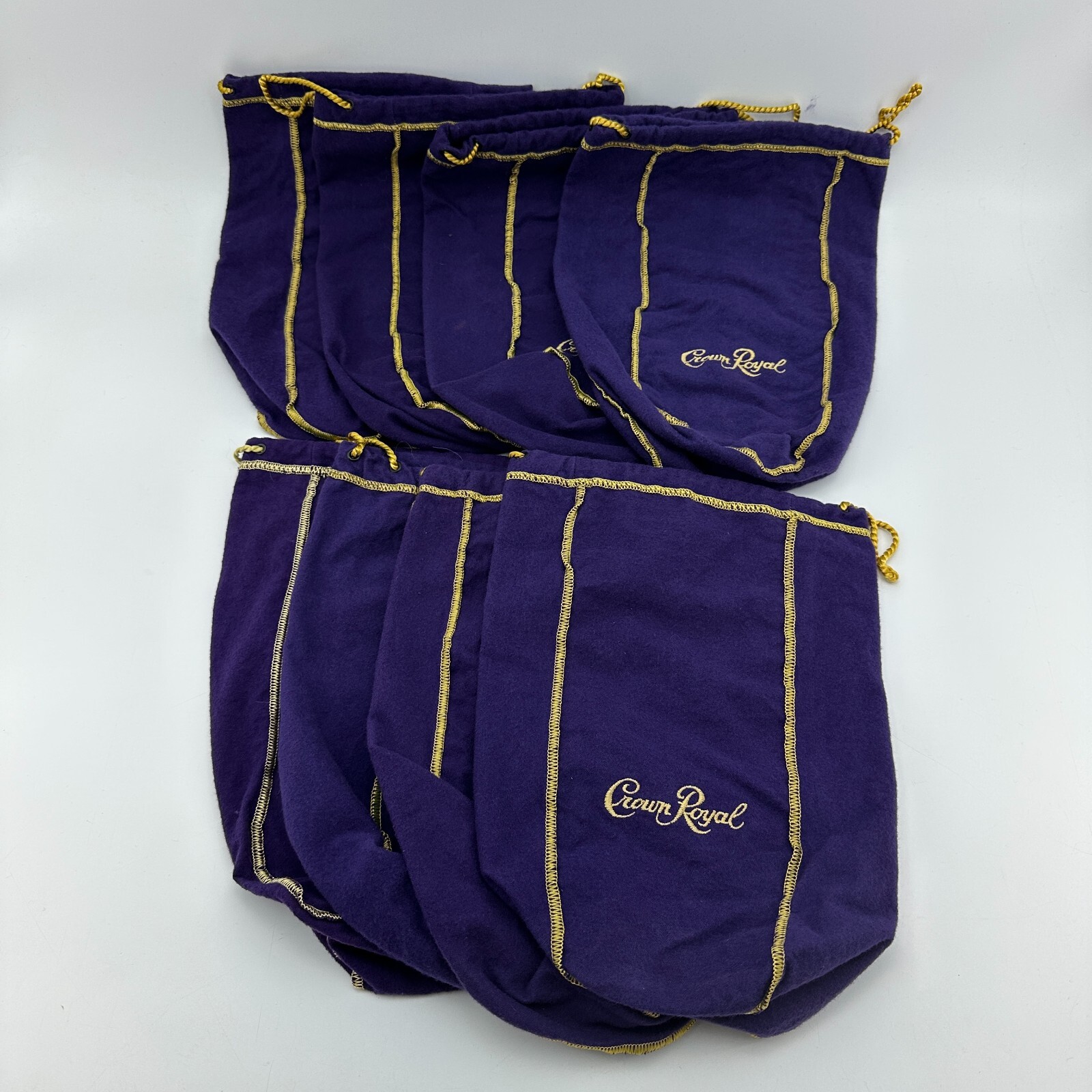 CROWN ROYAL Drawstring Bags Lot 8 Purple Gold Whiskey Bottle Pouches 12x8.5