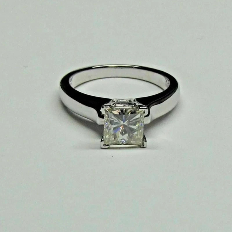 IGI 3Ct Princess-Cut E/VS Lab Grown Diamond Solitaire Promise Ring 14KWhite Gold