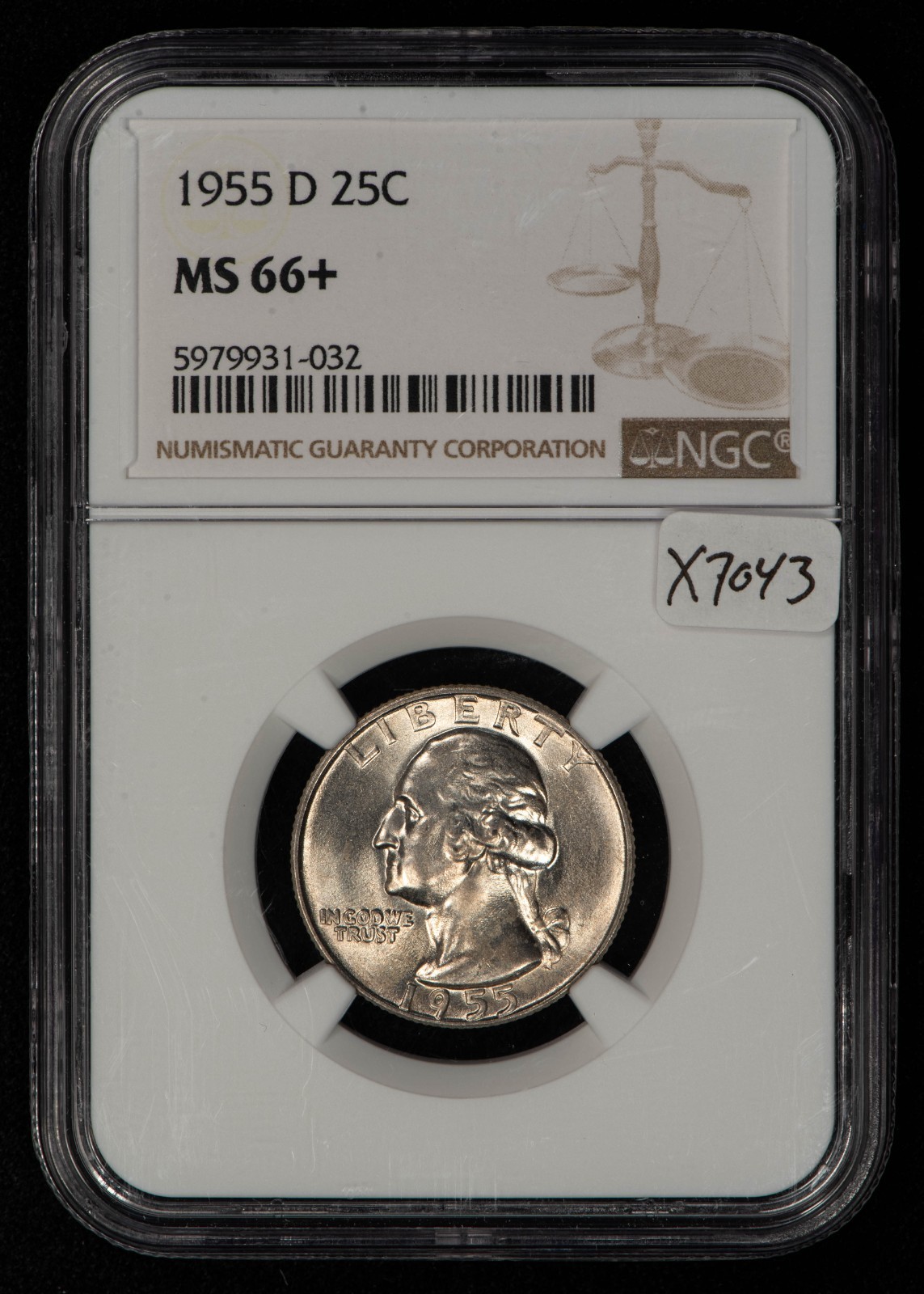 1955-D 25c Silver Washington Quarter - PCGS MS 66+ Plus - SKU-X7043
