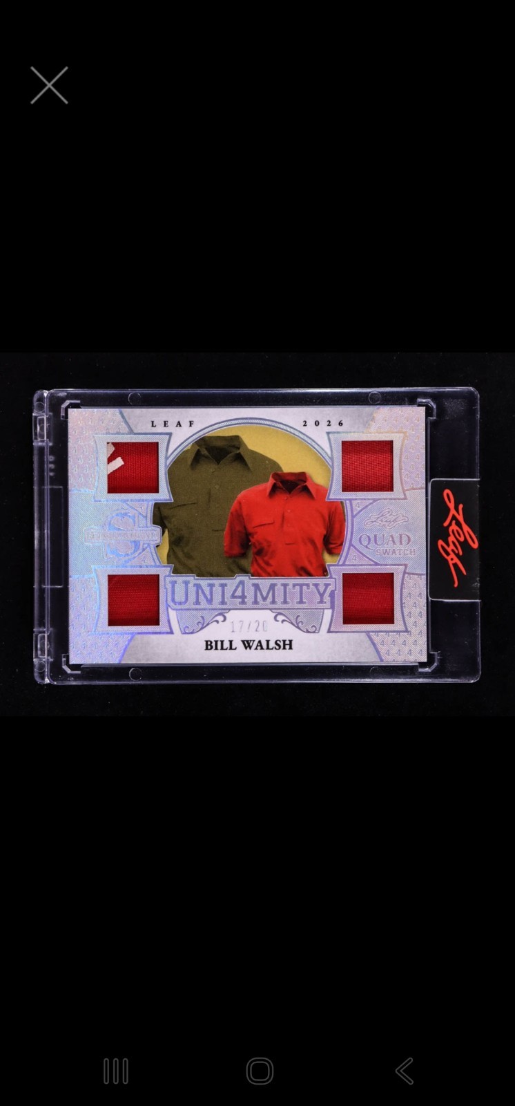 Bill Walsh 2026 Leaf Spectacular Uni4mity Memorabilia Silver Holo #U3 #17/20