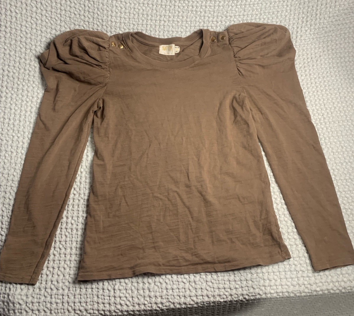 Nation LTD Top Womens Brown Small Modest  Puff Sleeve Long Sleeve Top