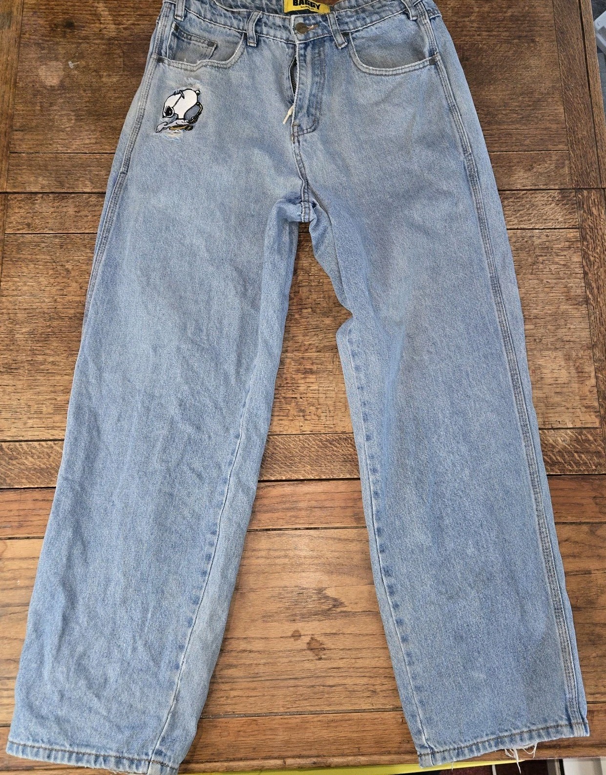 Vintage Y2k Butter Snoopy Jeans Wide Leg Very Baggy Size 30 Joe Cool Distressed 