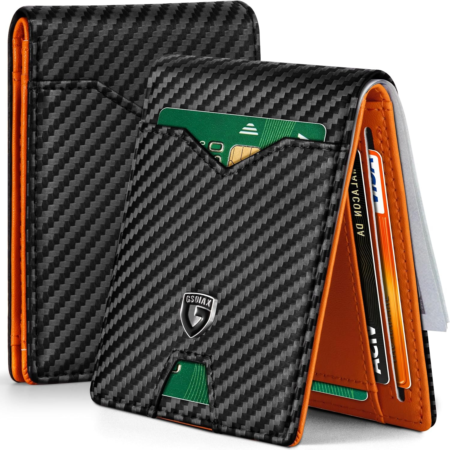 GSOIAX Slim Wallet for Men Rfid Blocking Leather Bifold Front Pocket Carbon Fibe