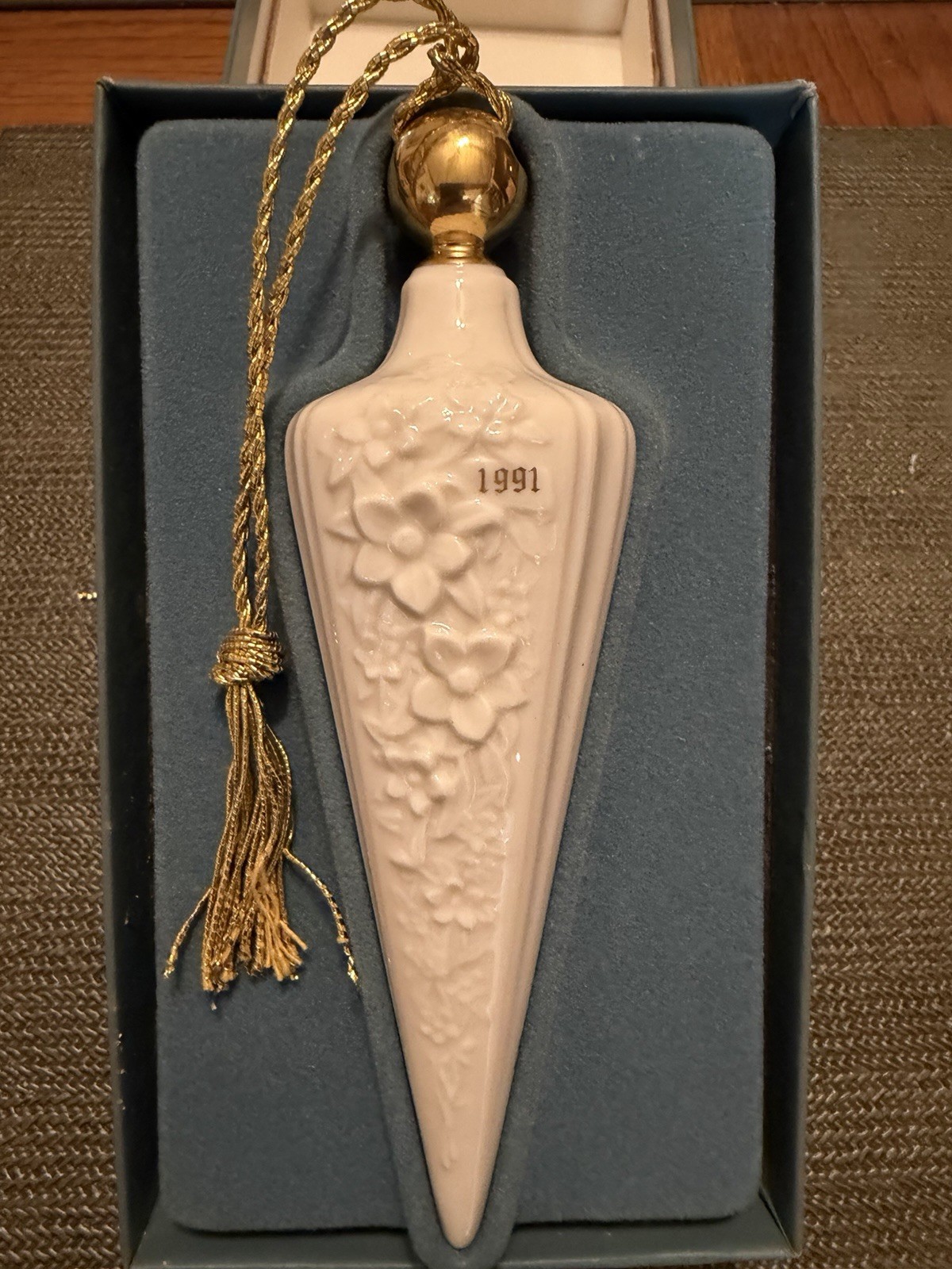 Vintage 1991 LENOX Annual Christmas Ornament Floral Spire Fine Ivory China NIB