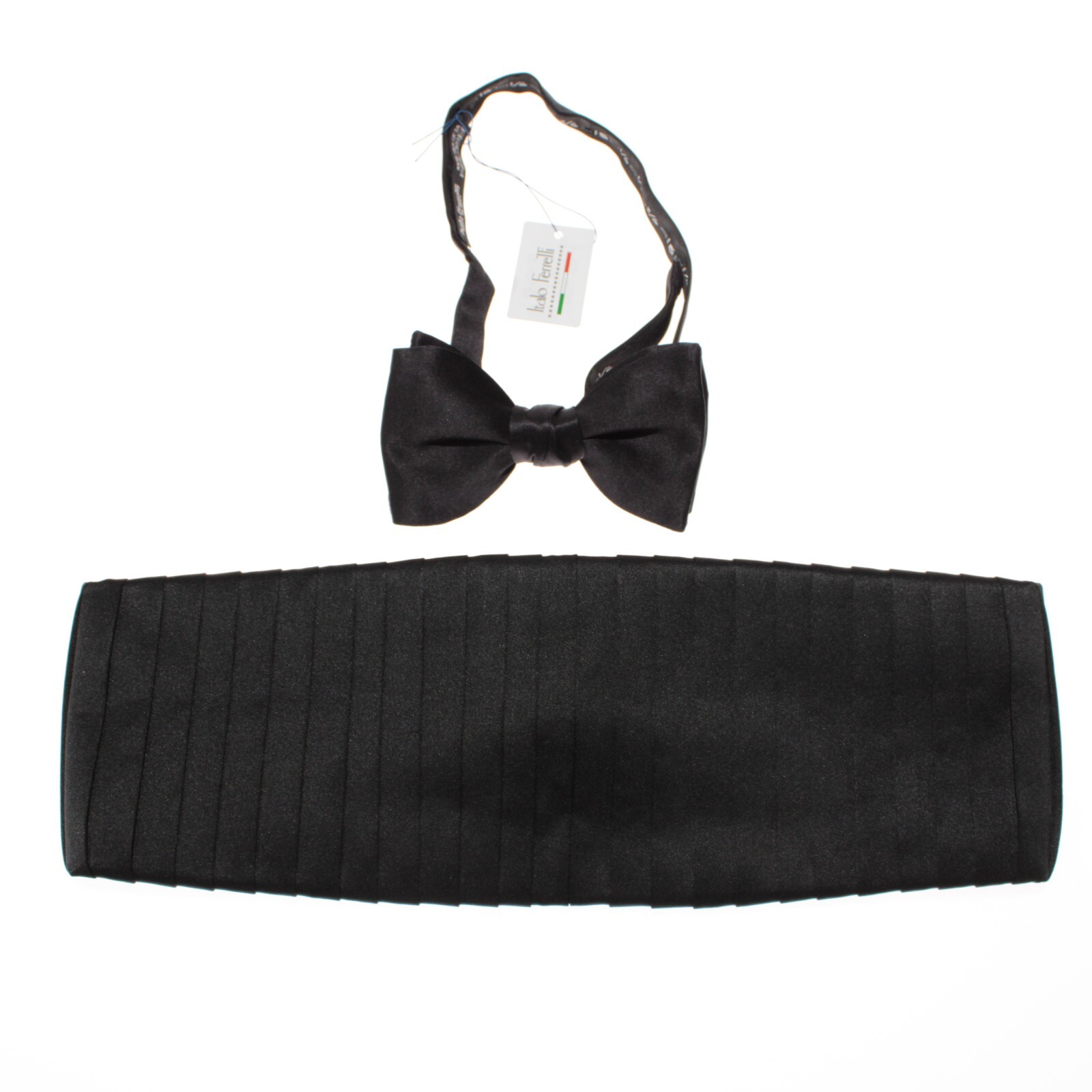 Italo Ferretti NWT Vertical Pleat Cummerbund & Bow Tie Set Adjustable Size Black