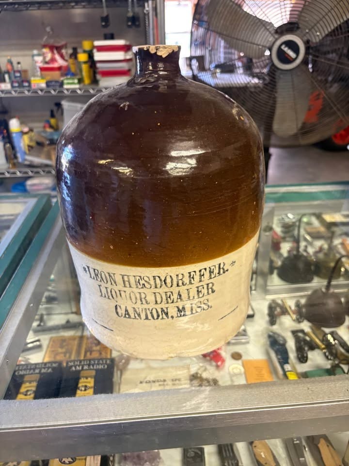 Nice antique Leon hesdorffer 2 gallon whiskey jug from canton Mississippi