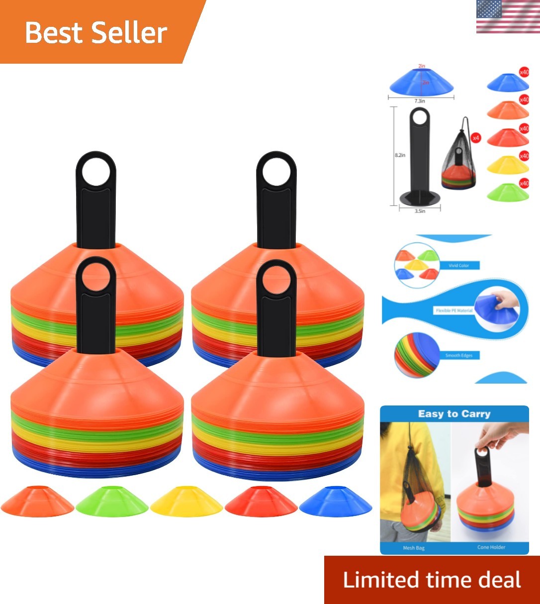Versatile 200 PC Agility Soccer Cones Set with Cone Holder for Sports Training Versatile 200 PC Agility Soccer Cones Set with Cone Holder for Sports Training