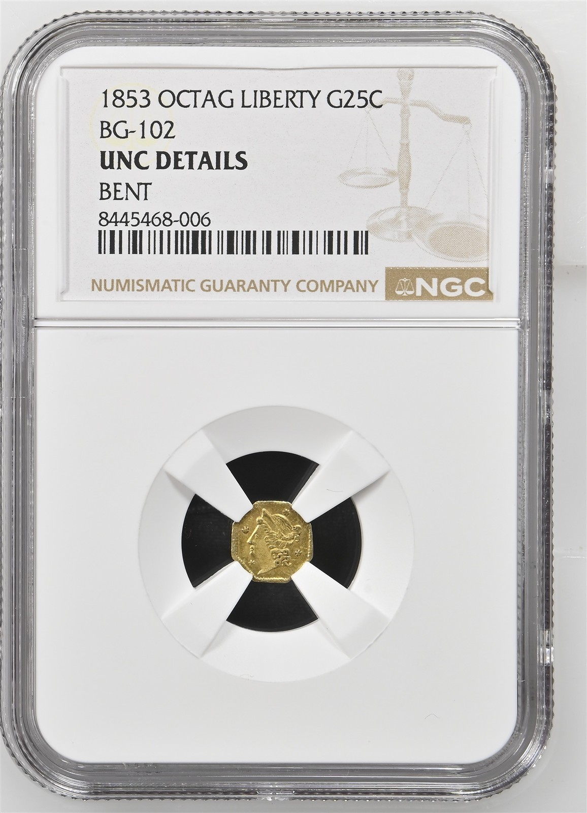 1853 G25C California Fractional Gold / BG-102 NGC UNC / Better Period One 1853 G25C California Fractional Gold / BG-102 NGC UNC / Better Period One